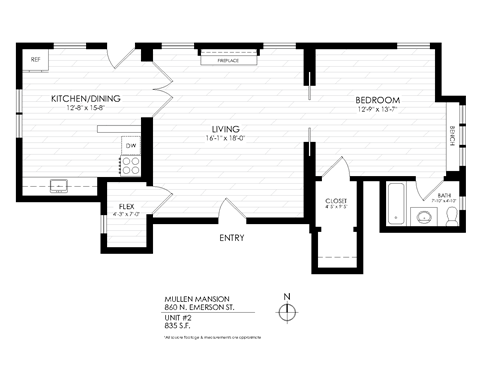Floor plan for 1 bed, 1 bath, 690 sqft